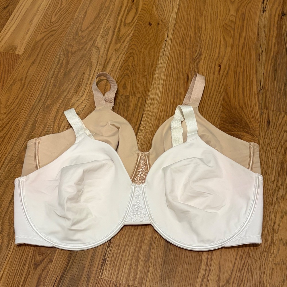 Vanity Fair 76080 Full Figure Beauty Back Underwire Bra 44DD White Nude Set of 2
